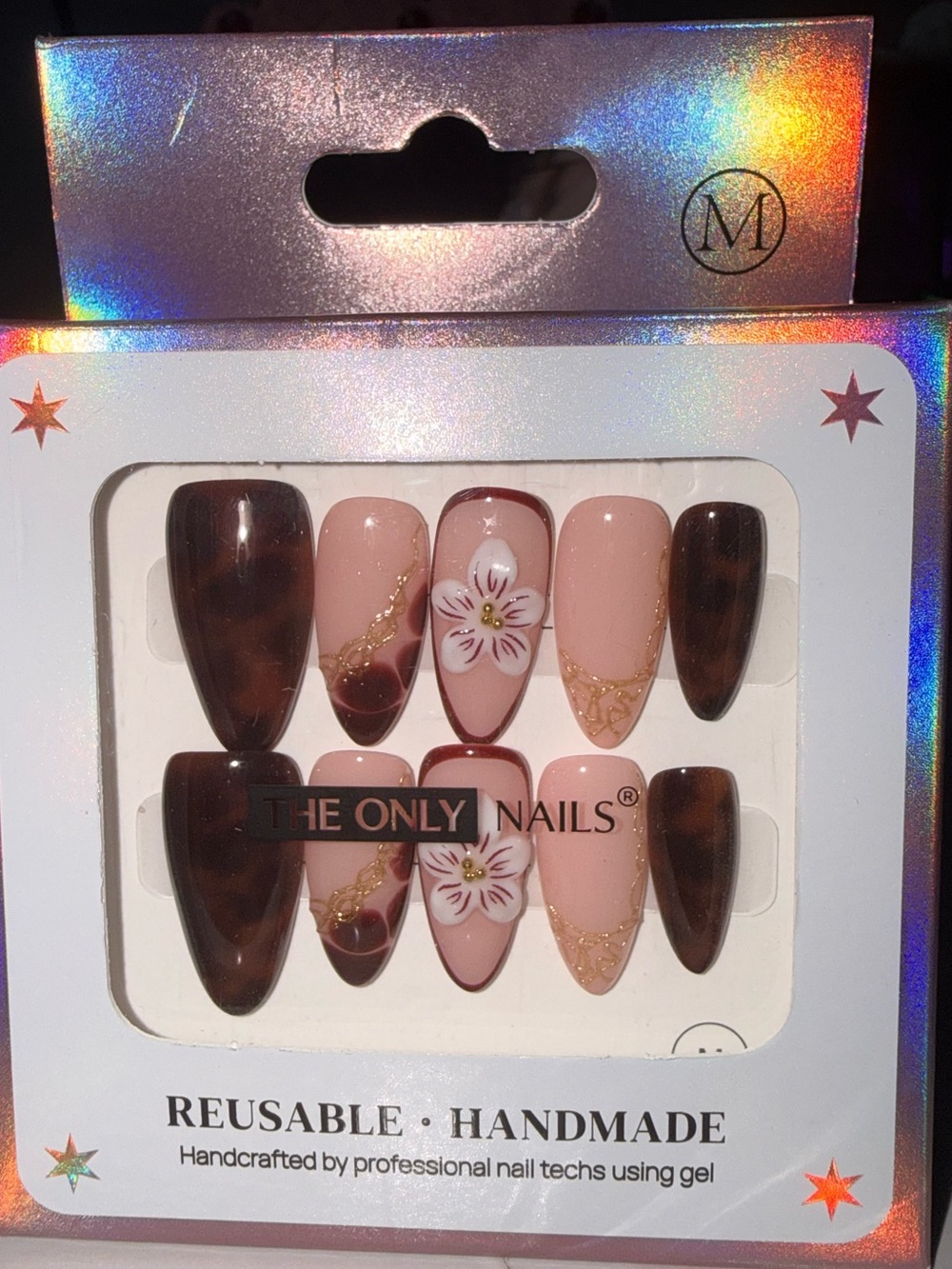 The Only Nails Reusable Nude & Brown Animal Print/ Floral Press-On Nail Set